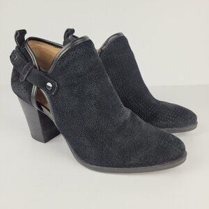 Franco Sarto Dakota Black Perforated Suede Cutout Ankle Boot 7.5